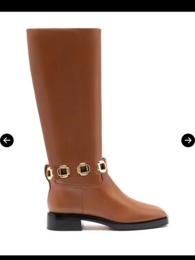 Larroude Milan Boots Brown Leather Knee-High Boots with Gold Accents